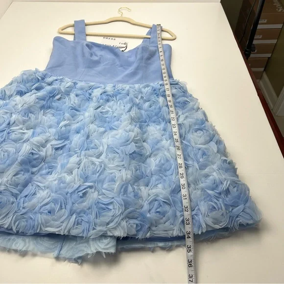Dress the Population Melanie Sky Blue Multi Womens Size XXL Floral Appliqué NEW